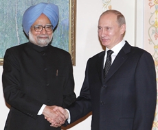 Prime Minister Manmohan Singh and Russian President Vladimir Putin.